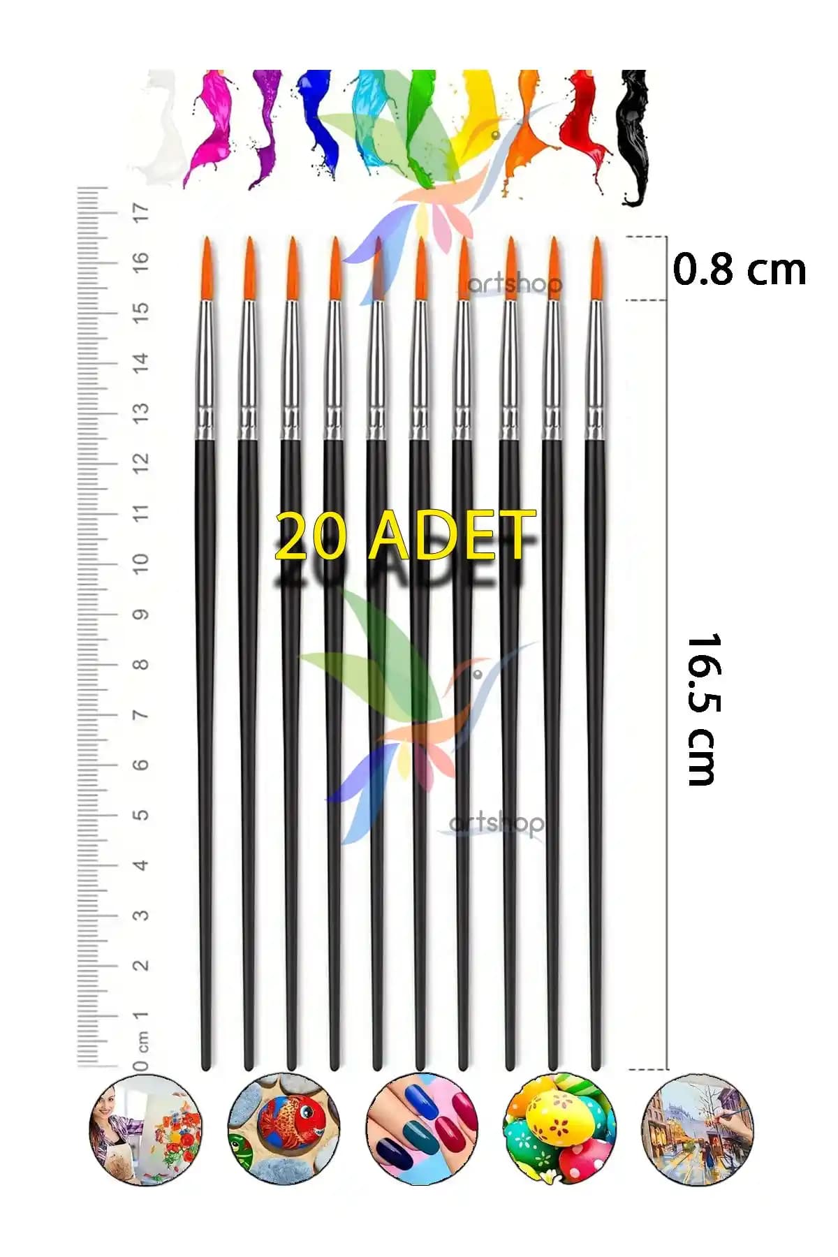 Artshop 20 Adet Yuvarlak Uçlu Fırça Seti - Çok Yönlü ve Dayanıklı Sanat Malzemeleri