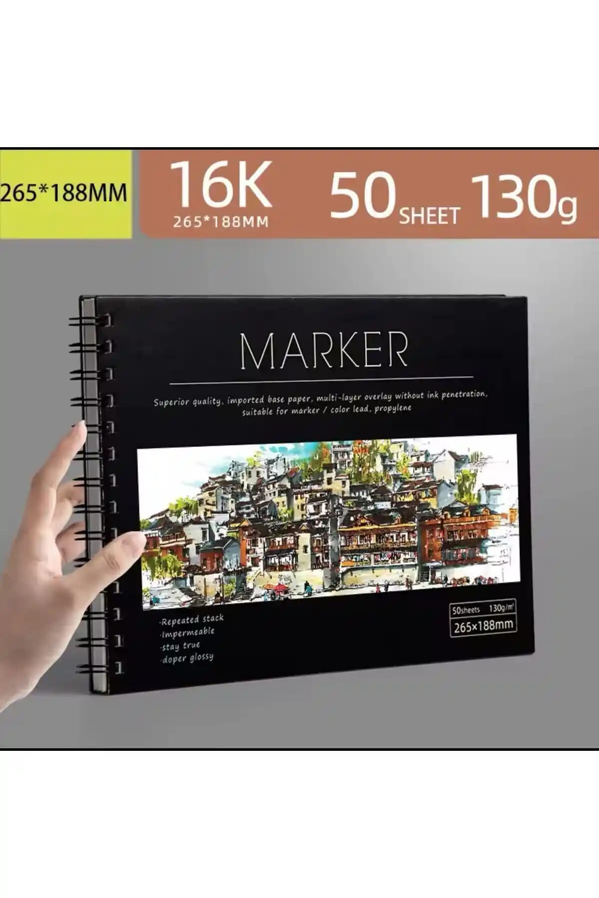 BEYZANA Marker Kalem Boyama Defteri Prime 16k yüksek kaliteli ve dayanıklı A4 boyutlu sanat ve hobi defteri