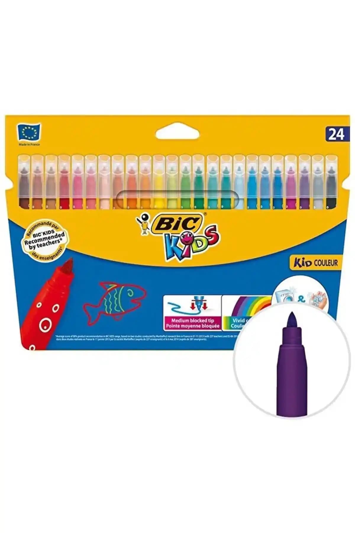 Bic Bıc Kids Couleur Keçeli Boyama Kalemi 24'lü Paket Çocuklar İçin Güvenli ve Renkli Boyama Deneyimi