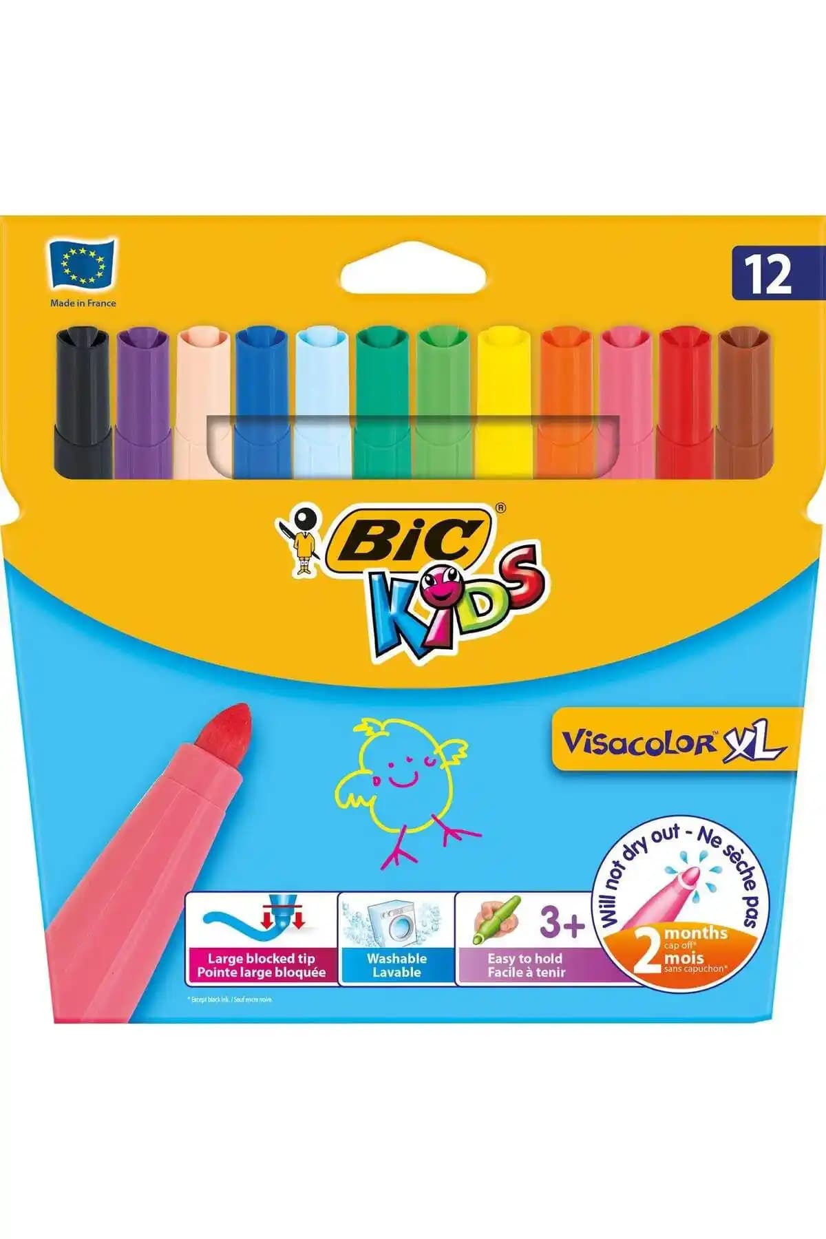 Bic Kids Visa Color XL Yıkanabilir Keçeli Boya Kalemi Çocuklar İçin Güvenli ve Canlı Renkli