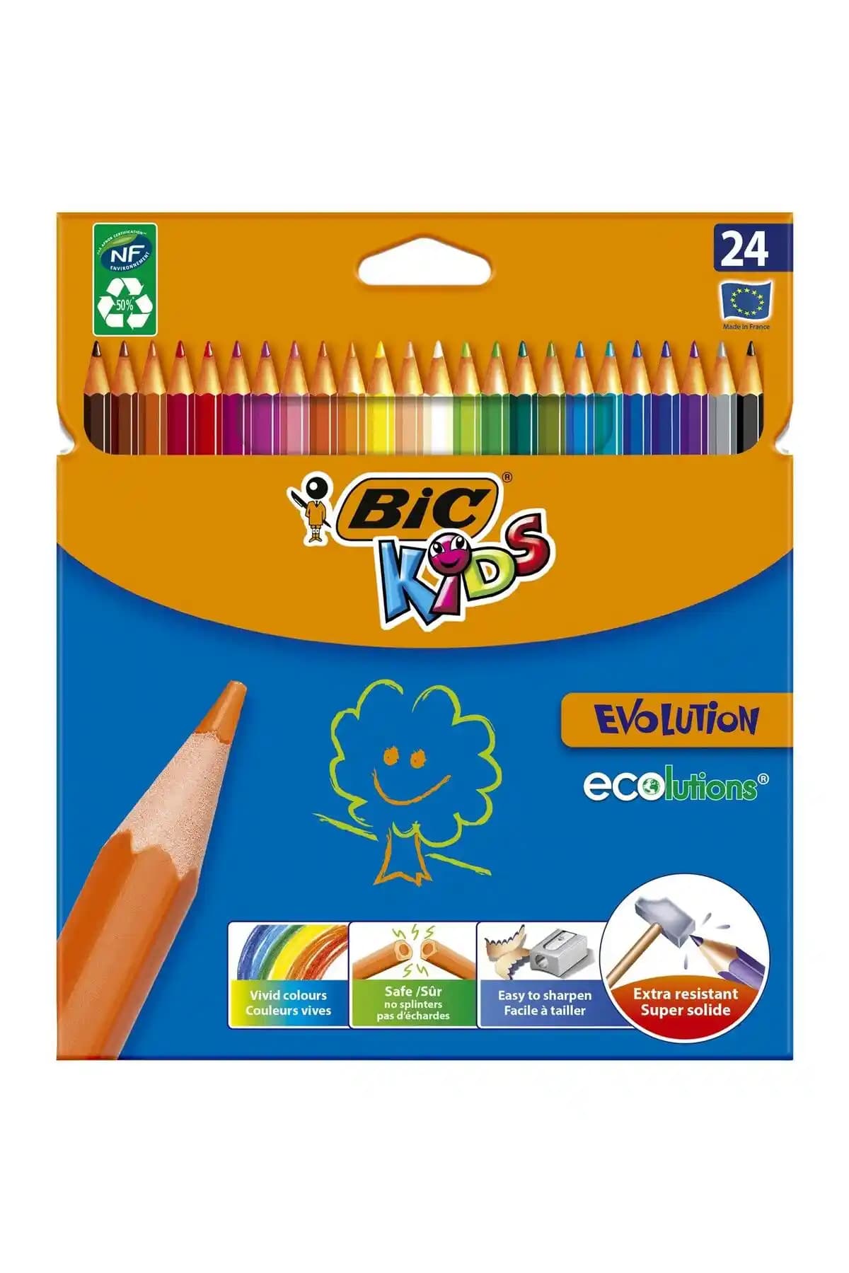 Bic Kuru Boya Kalemi Unisex Çocuklar İçin Güvenli ve Dayanıklı 24 Renkli Sanat Malzemesi