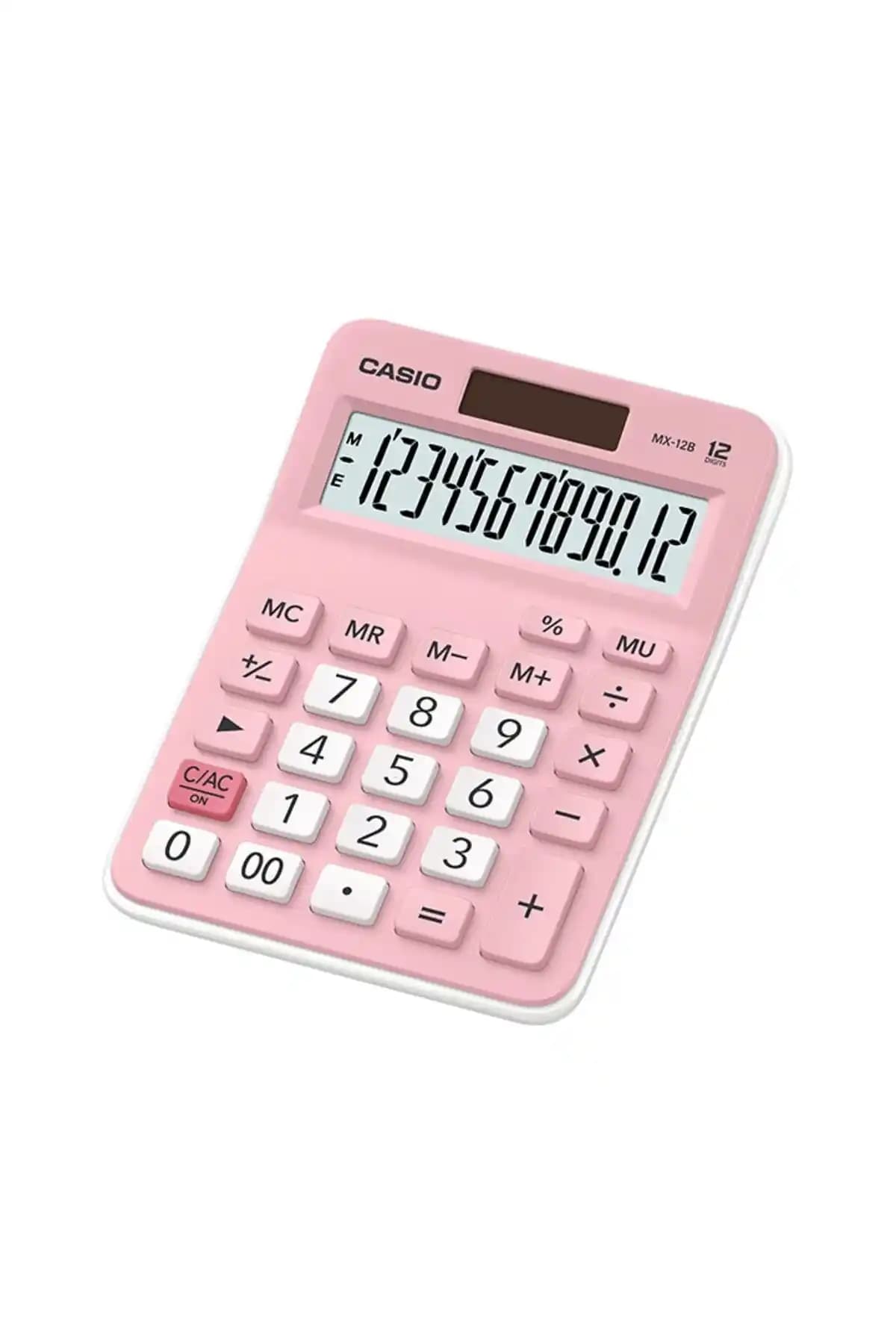Casio MX-12B-PK Pembe Masa Üstü Hesap Makinesi 12 Hane, Fonksiyonel ve Şık Tasarım
