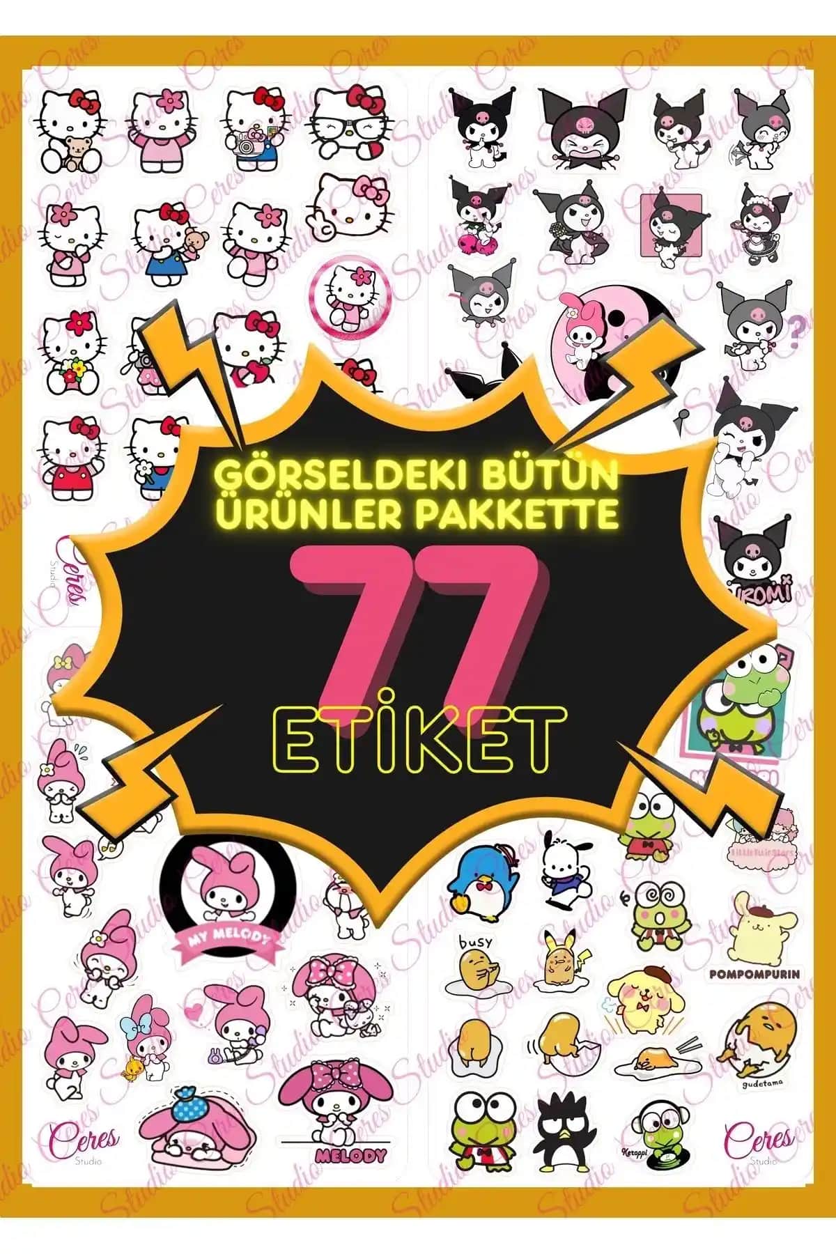 Ceres Studio Hello Kitty ve Arkadaşları Renkli Sticker Seti 77 Adet Yüksek Kalite