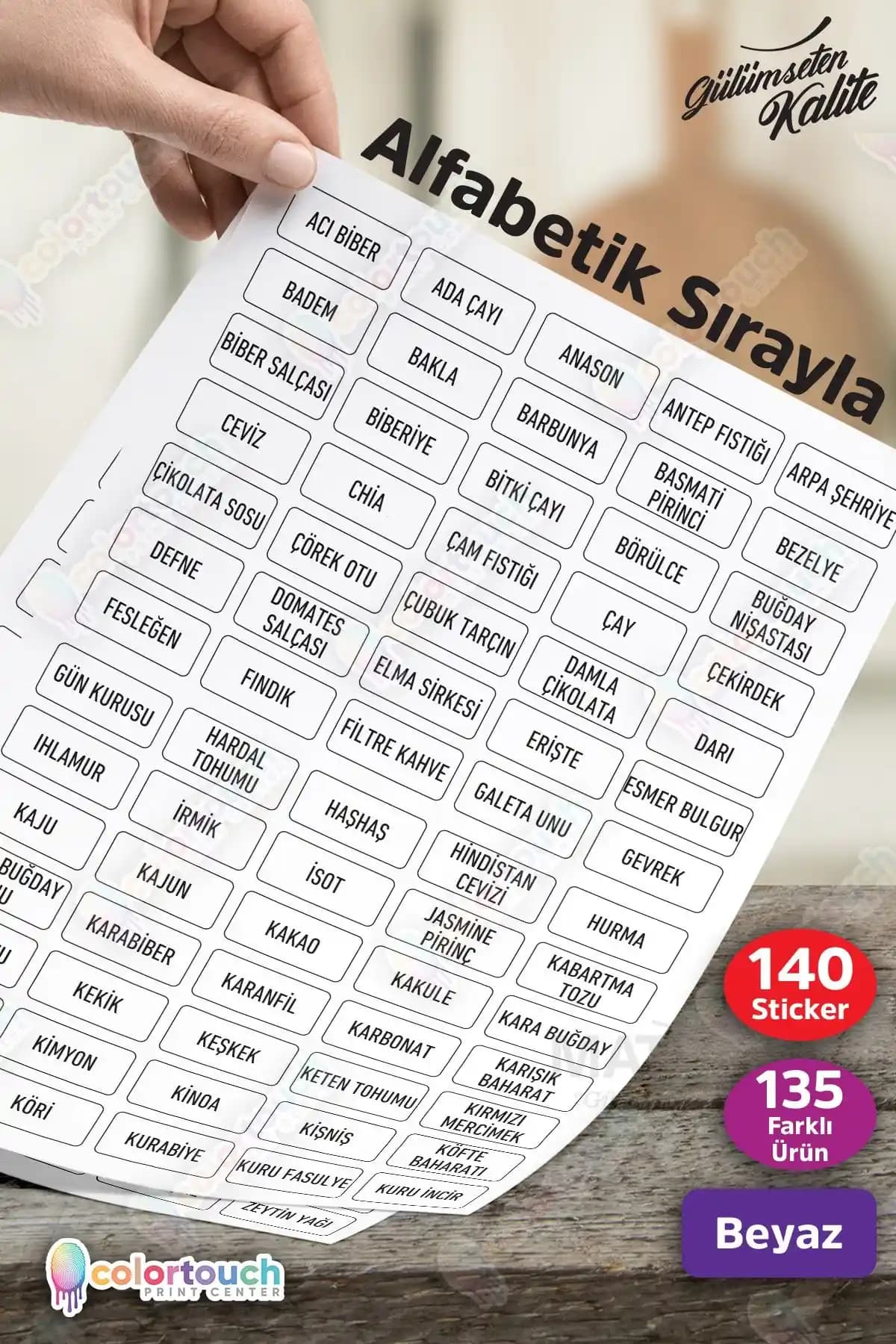 ColorTouch Beyaz 140'lı Kavanoz Etiketi Seti Mutfak Düzeni ve Kişiselleştirme İçin