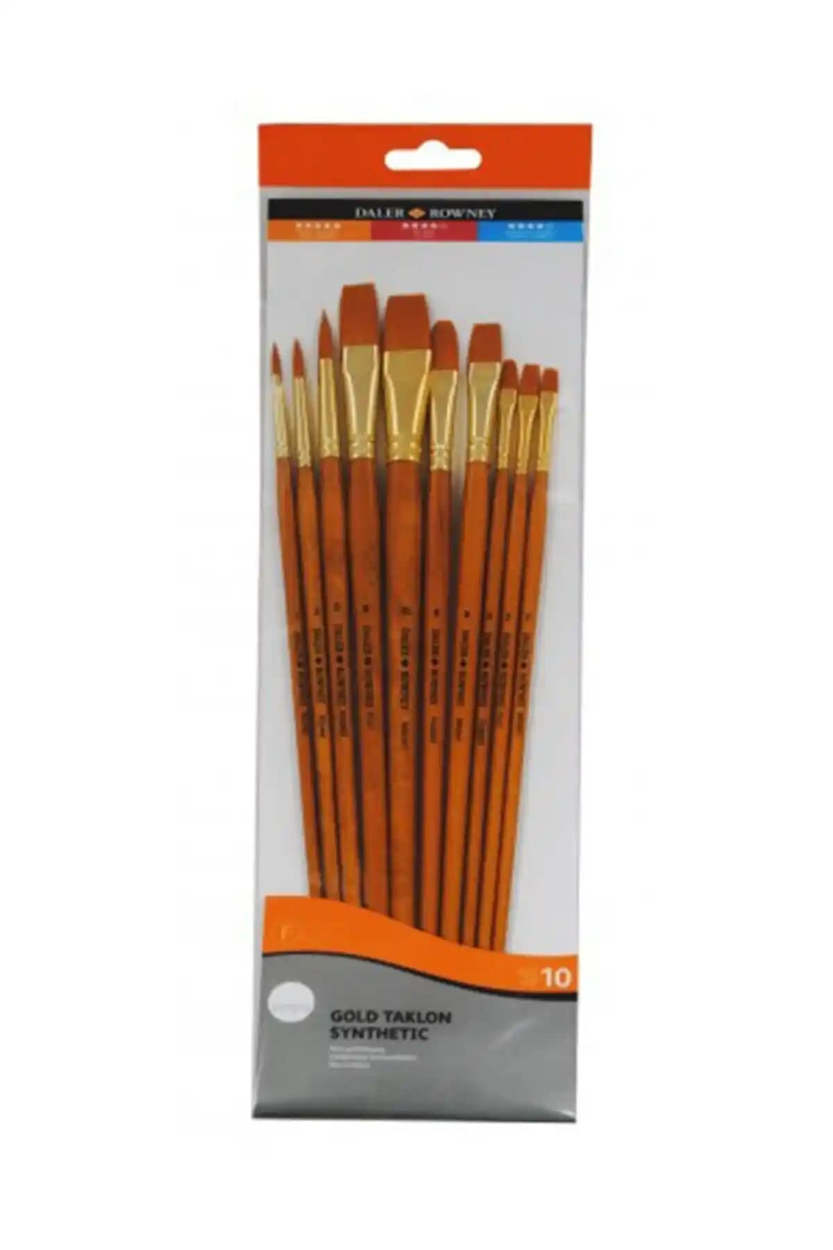 Daler Rowney Simply Gold Taklon Yassı Fırça Uç Seti 10'lu Profesyonel Sanat Malzemeleri