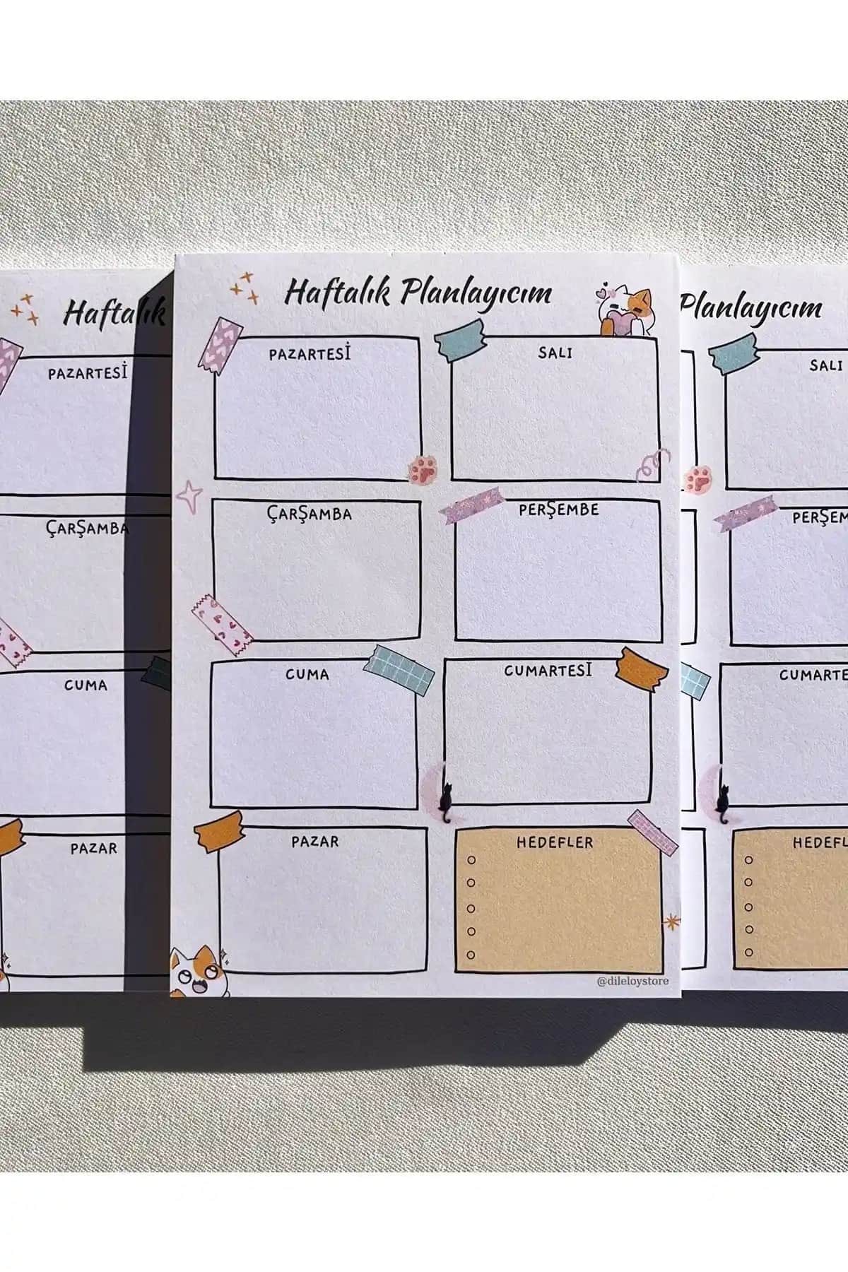DileloyStore Kedili Haftalık Planlayıcı: Şık ve Pratik Günlük Planlama Defteri