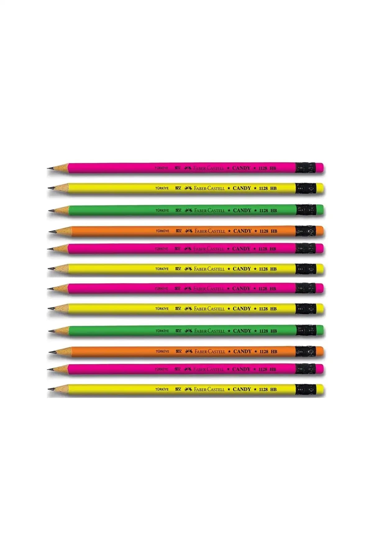Faber Castell Candy Silgili Yuvarlak Kurşun Kalem Seti 12'li, Renkli ve Ergonomik Yazım Deneyimi