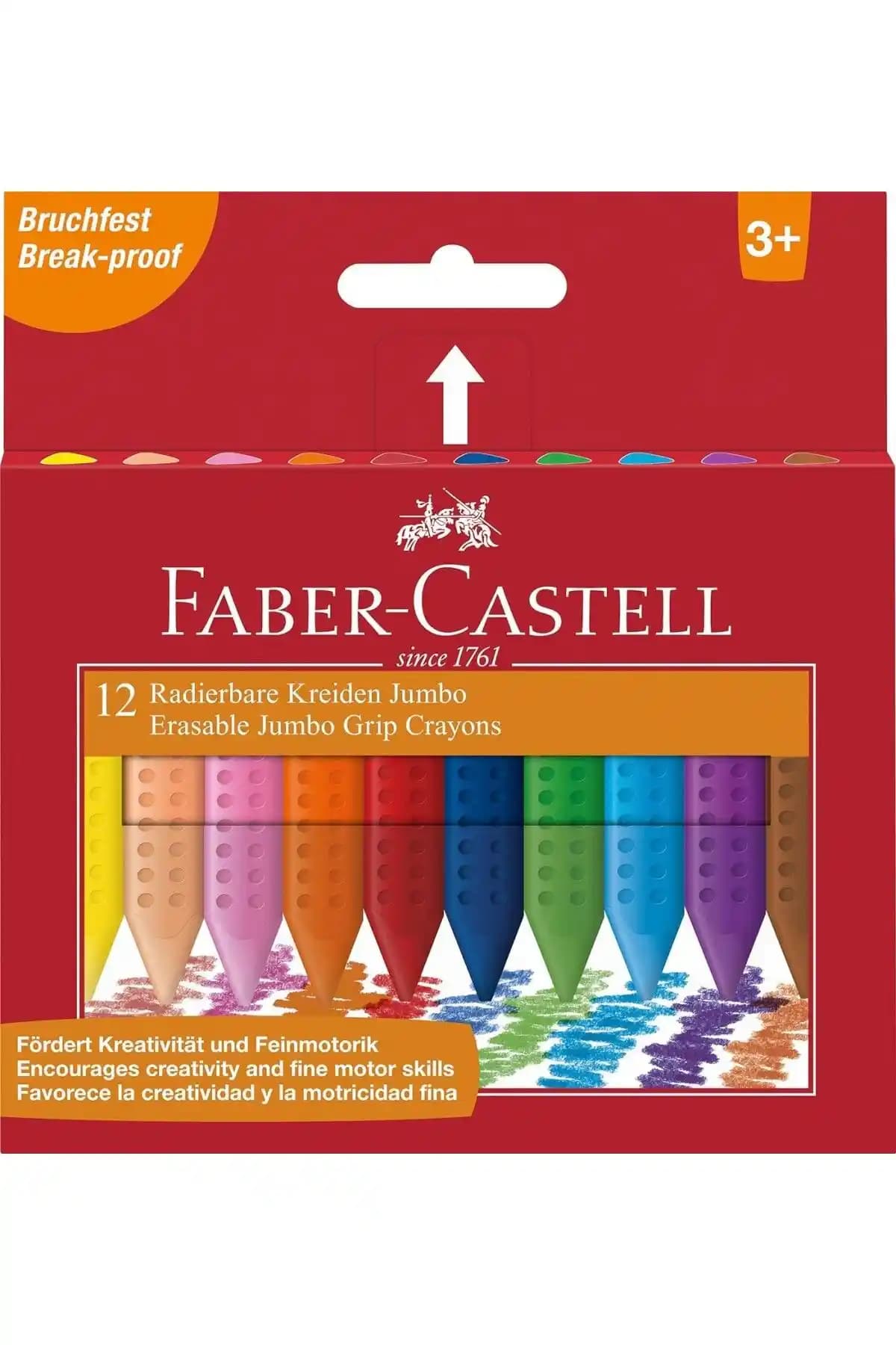 Faber Castell Jumbo 12'li Üçgen Gövdeli Mum Boya Güvenli ve Canlı Renklerle Sanat ve El İşi İçin