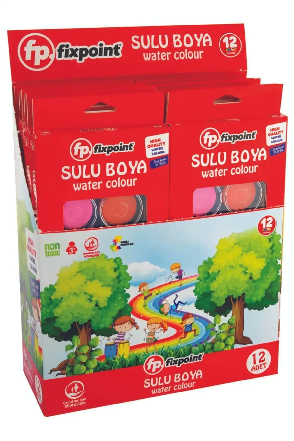 FixPoint 12 Renk Sulu Boya: Çocuklar ve Hobi Sanatçıları İçin Uygun, Canlı Renkli Boya Seti