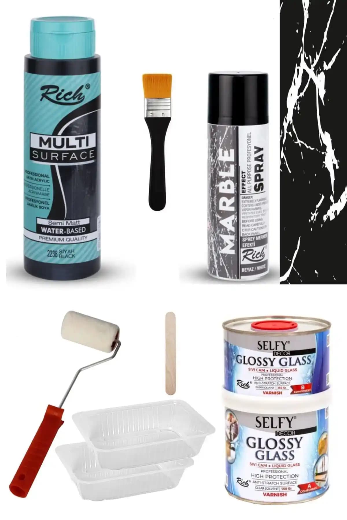 GLANCE Surface 500cc Siyah ve Selfy Decor Parlak Cam ile Modern Mekanlar Yaratın