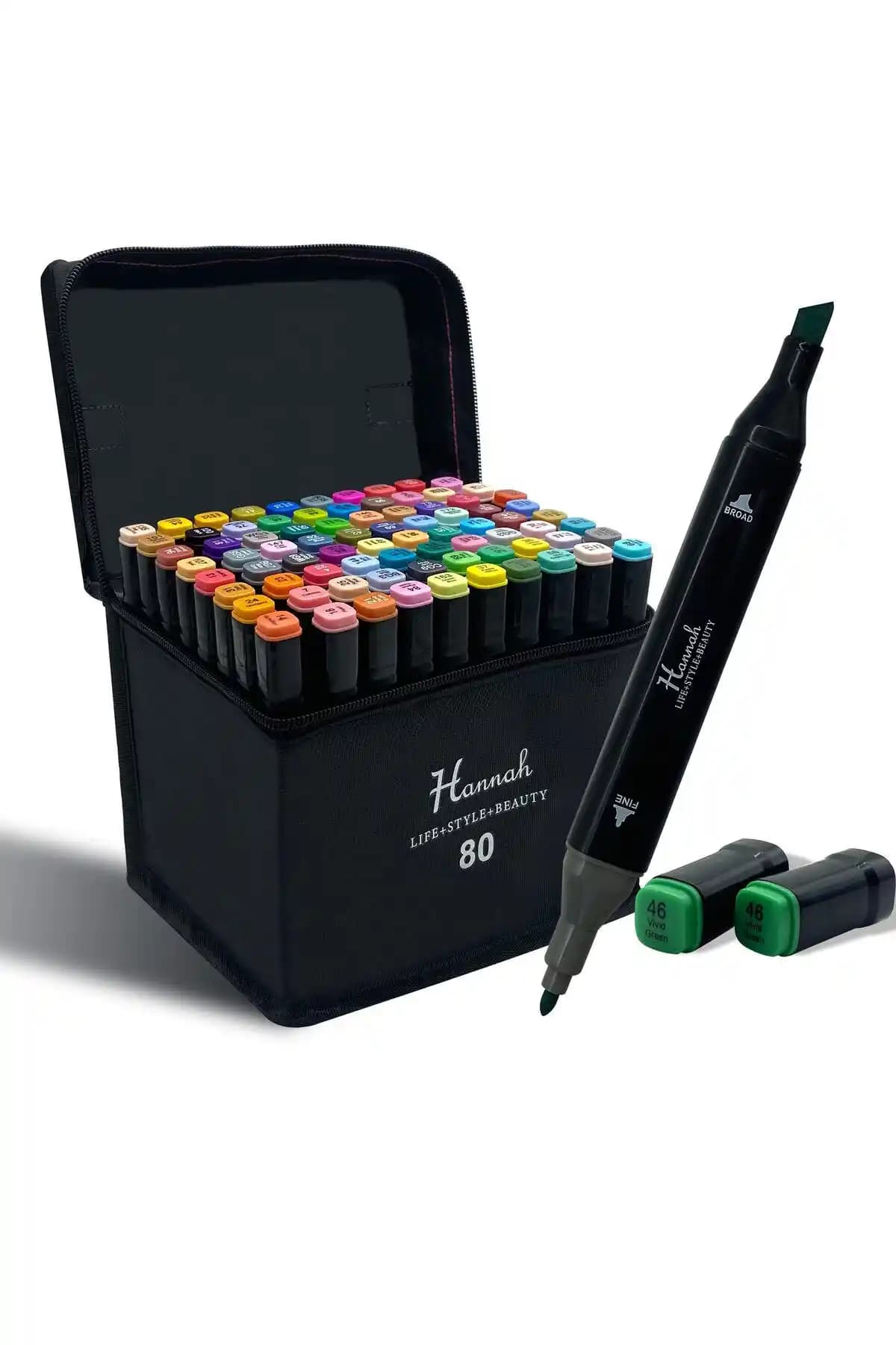 Hannah 80 Parça Siyah Çantalı Marker Seti ile Yaratıcılığınızı Geliştirin