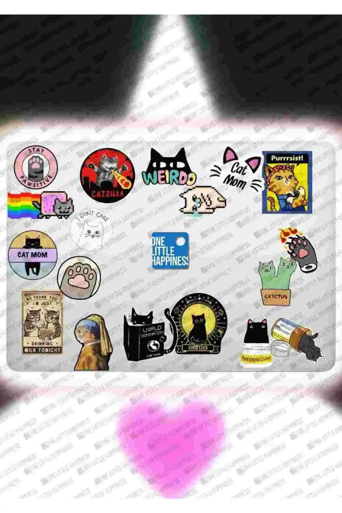 Kedi Temalı Kendin Yap Dekorasyonlar İçin Katmanlı Sticker Seti - Renkli ve Dayanıklı