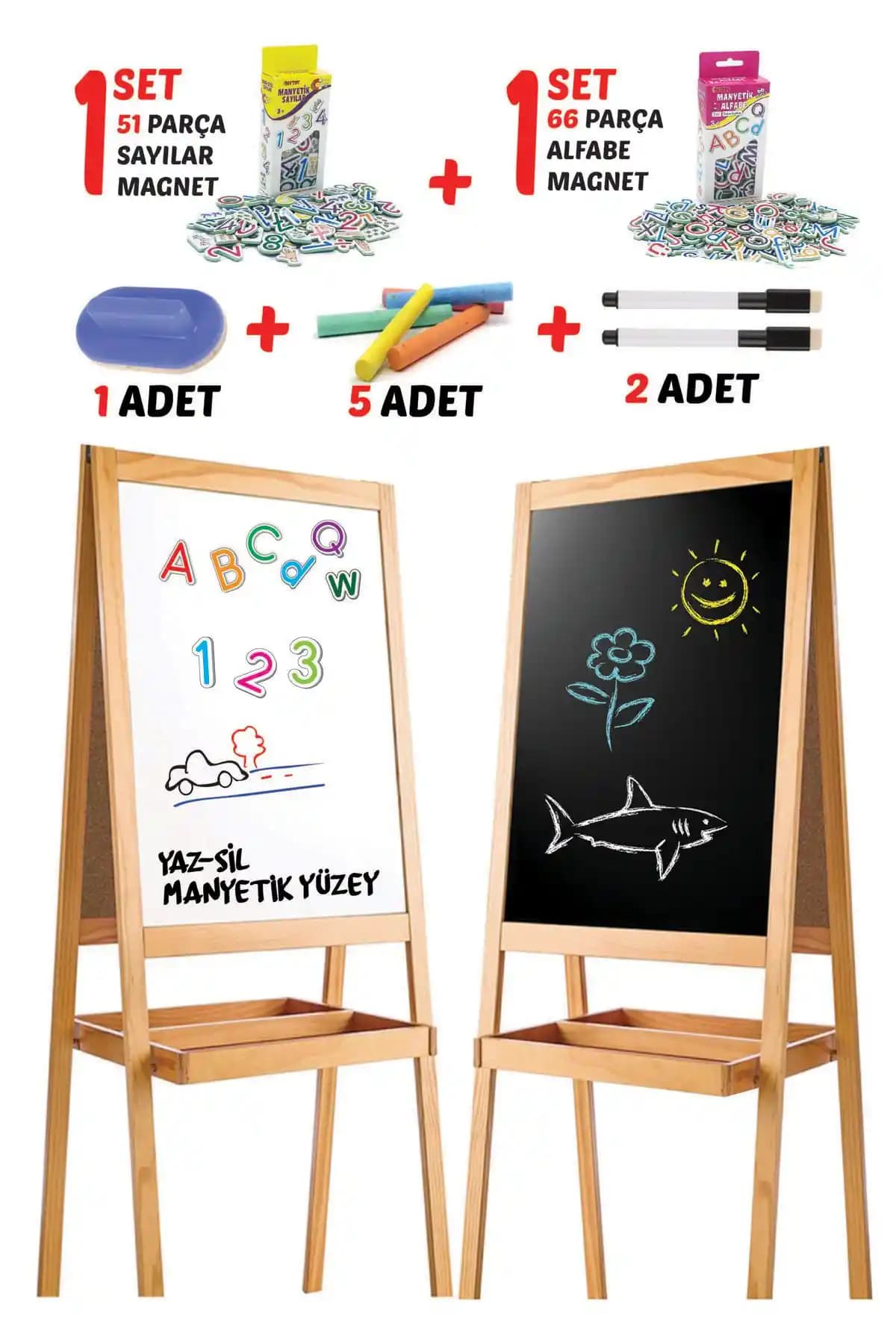 MAGNET İQ Ahşap Yazı Tahtası Çift Taraflı ve Çok Yönlü Eğitim Aracı