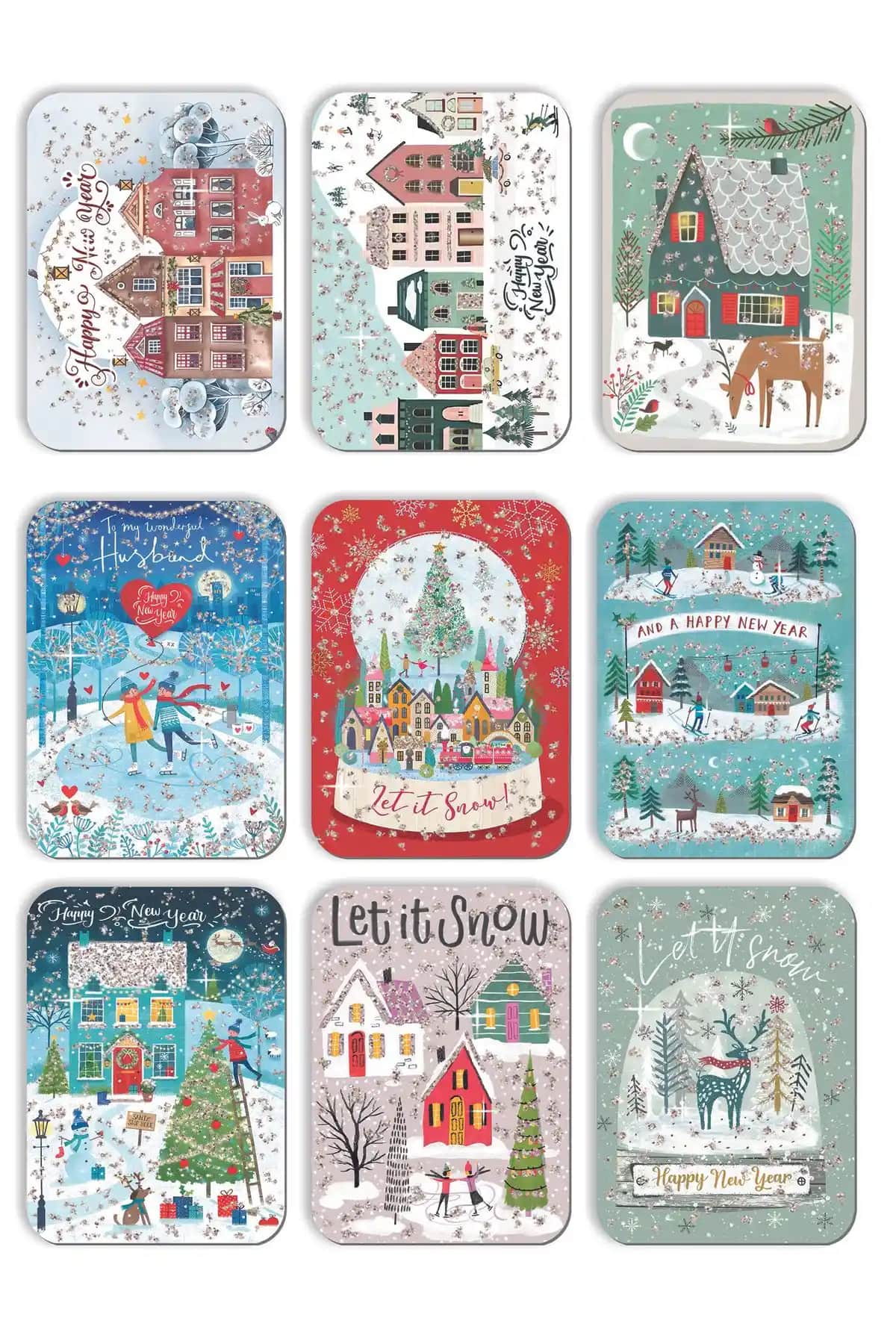 Mia Pera 9'lu Kabartmalı Yılbaşı Kartpostal Seti Nostaljik ve Şık Tasarım