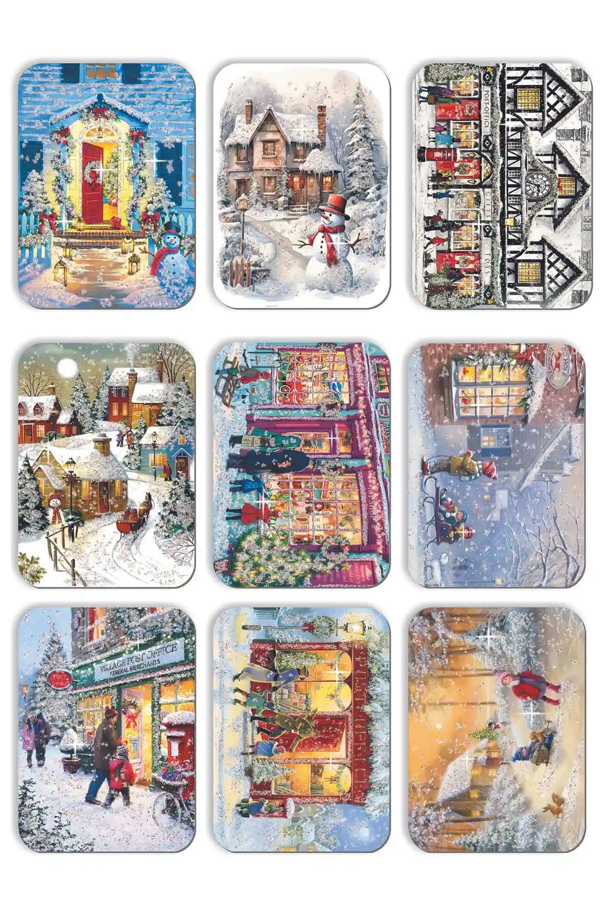 Mia Pera 9'lu Simli Yılbaşı Kartpostal Seti Nostaljik ve Şık Tasarımıyla Dekorasyon ve Tebrik İçin Uygun