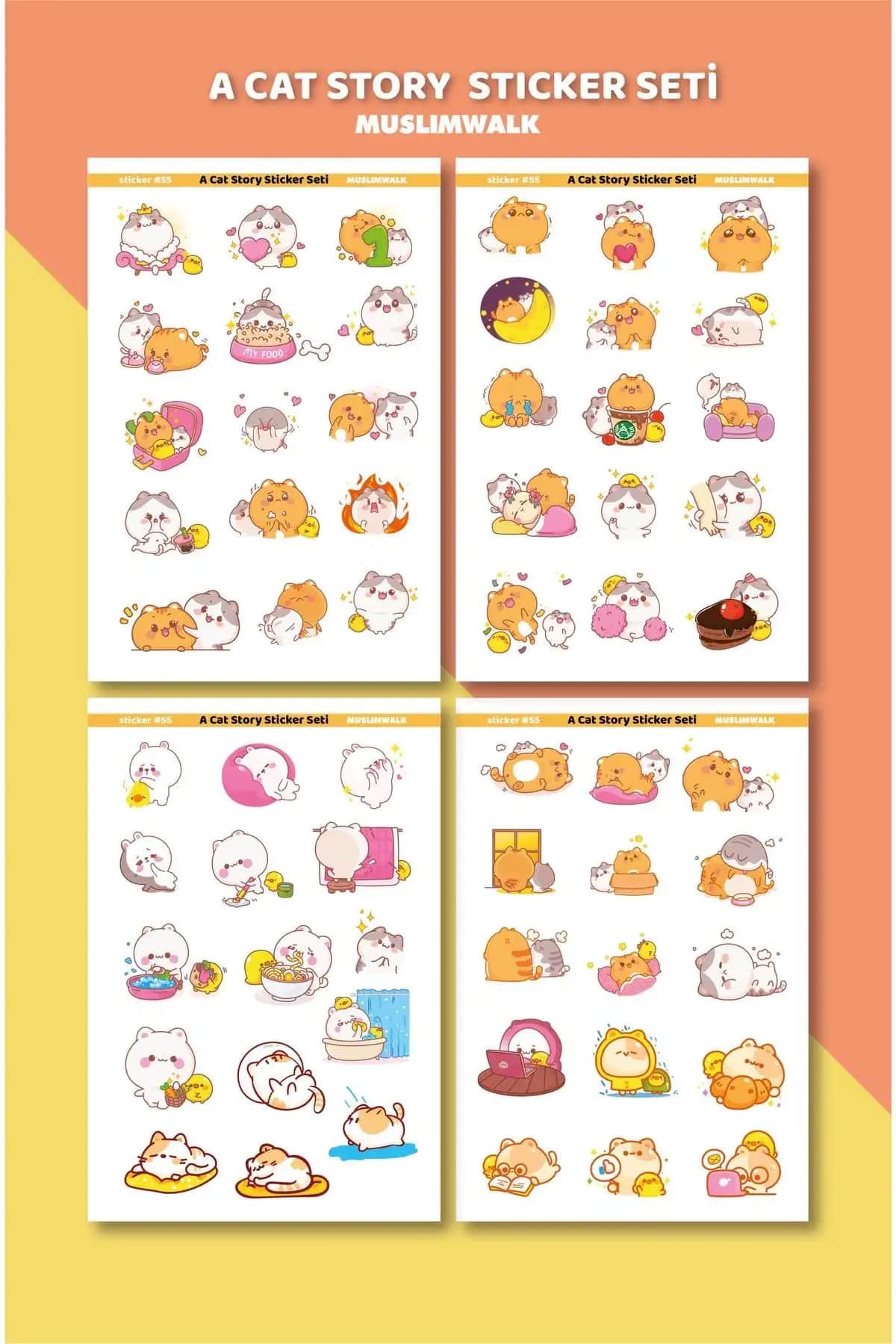 MuslimWalk Kedi Temalı Sticker Seti Yüksek Kalite ve Çok Amaçlı Kullanım İmkanıyla