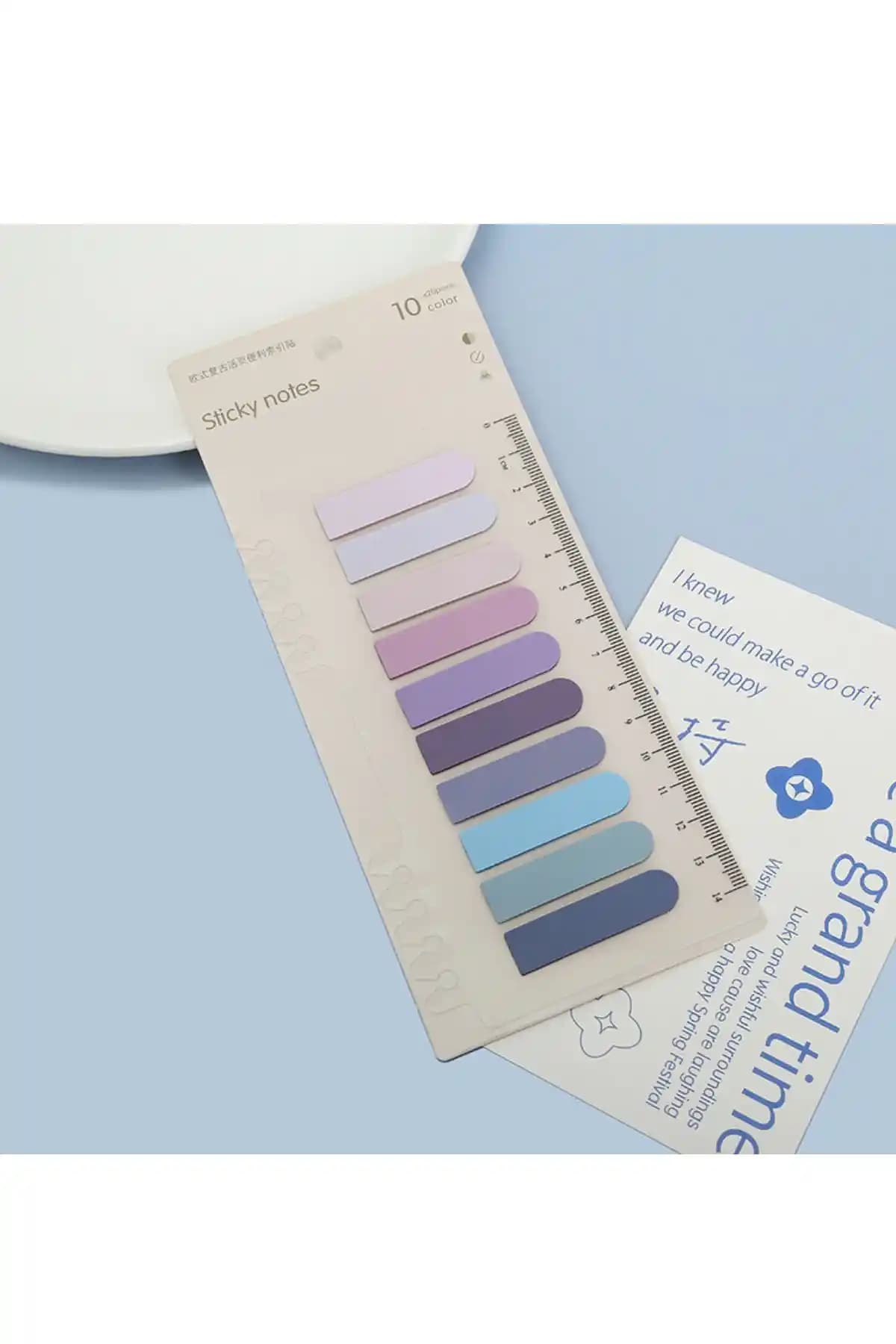 NaSaDAN 10 Renk Mor Tonları Cetvelli Şeffaf Postit Notları Yaratıcı ve Fonksiyonel Organize Etme Çözümü