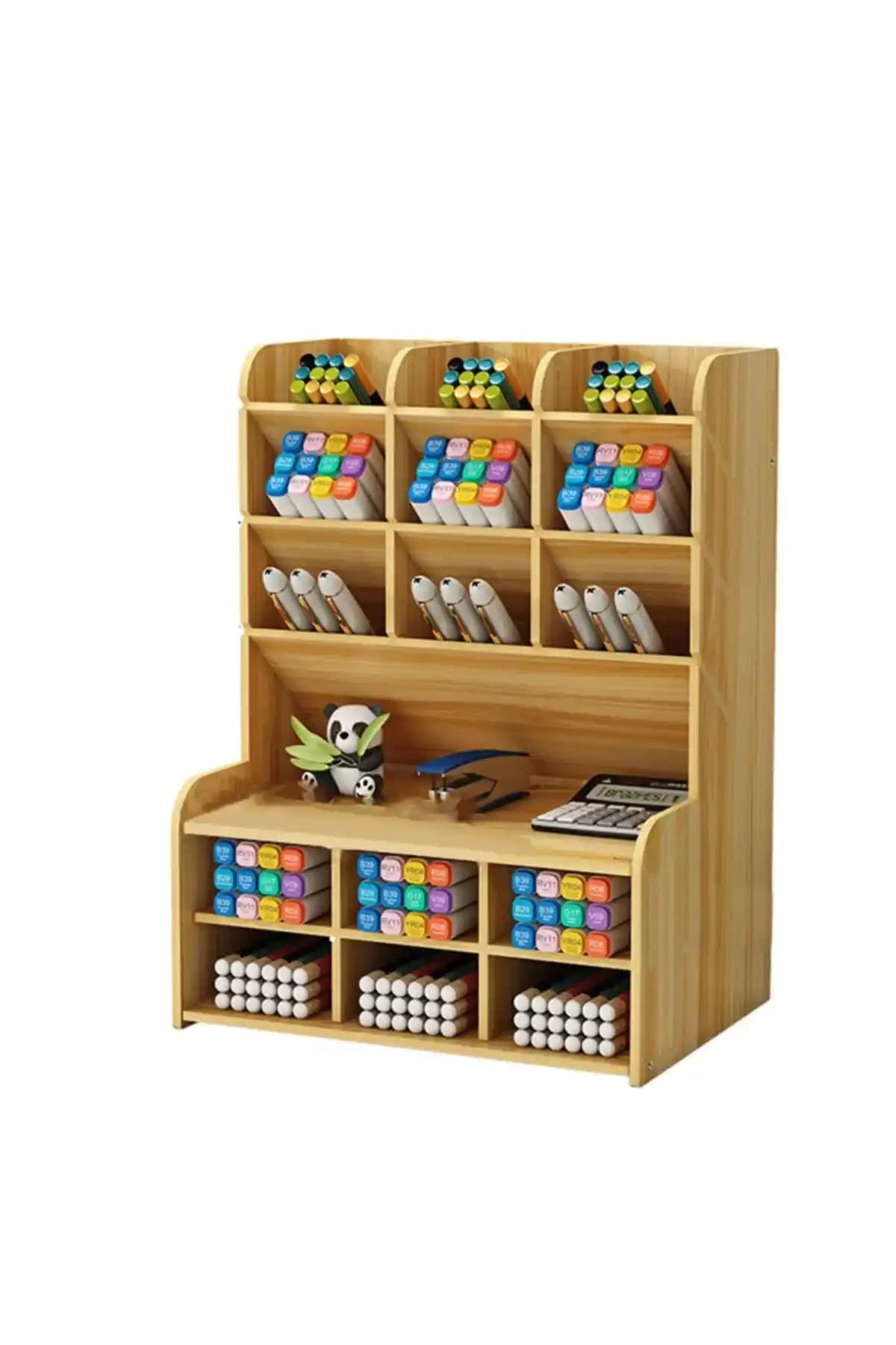 Notpa Çapraz 9+9 Raflı Ahşap Masaüstü Kalemlik Organizer ile Düzenli Çalışma Alanları