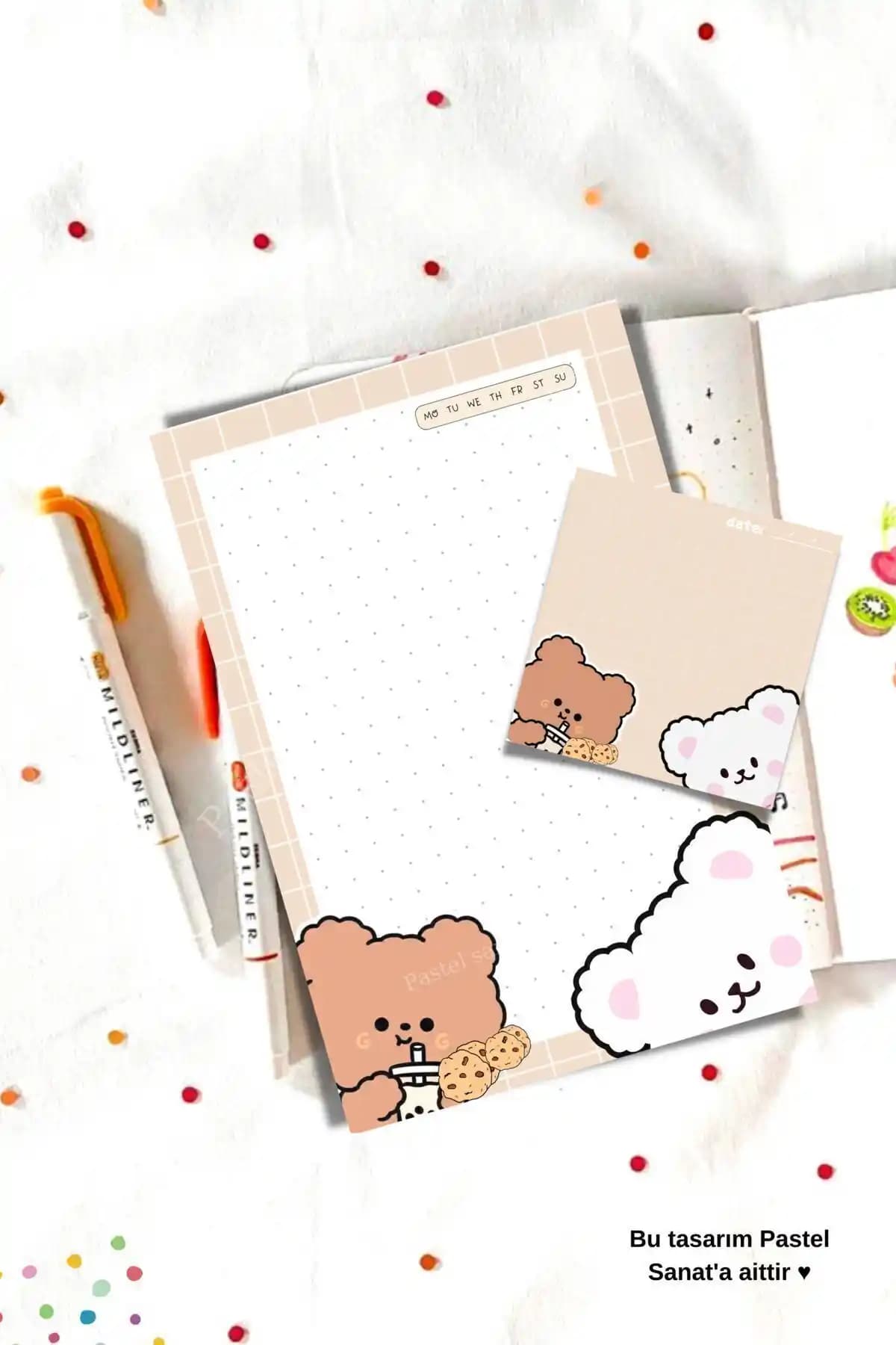 PastelSanat 2'li Kurabiye Yiyen Ayıcık ile Yaratıcı Çocuklar için Renkli Notlar