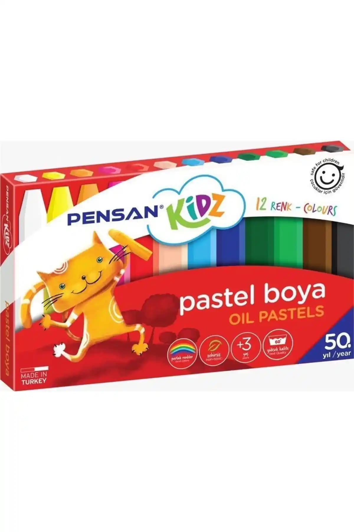 Pensan Kidz Pasel Boya Seti 12 Renkli Güvenli ve Dayanıklı Çocuk Boyama Malzemeleri