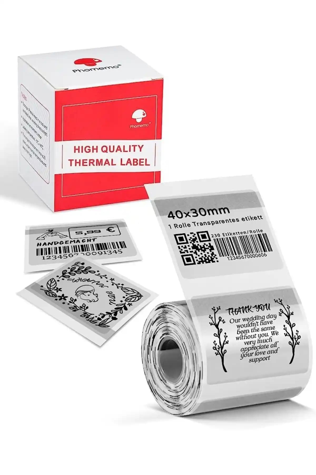 Phomemo 40x30mm Şeffaf Etiketler 230 Adet Çok Amaçlı ve Dayanıklı Ürün