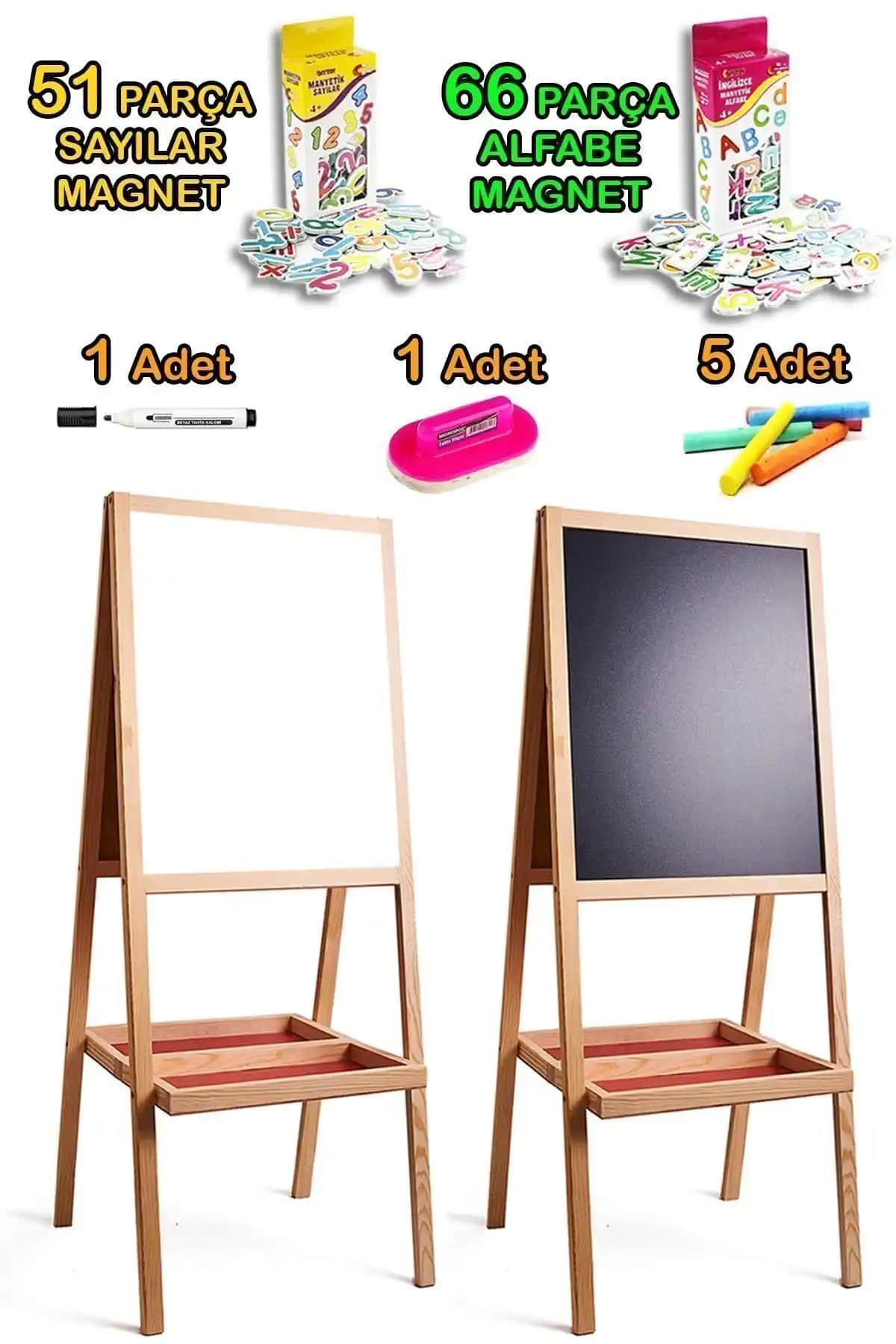 PinkToys Metal Yüzeyli Manyetik Ahşap Çocuk Yazı Tahtası Seti Turkuaz Renkli