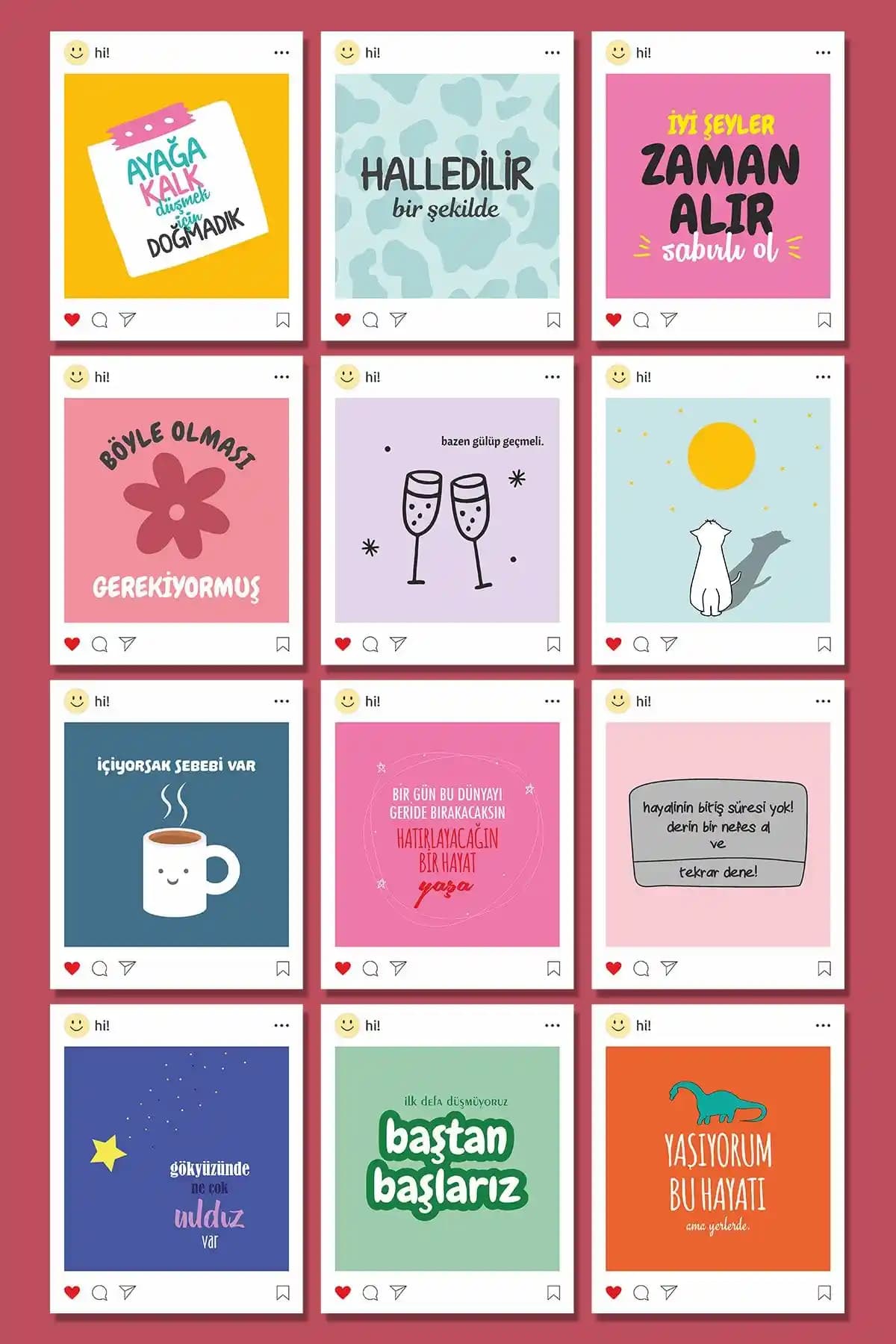 Renkli Motivasyon Temalı Dekoratif Kart Seti - Çalışma ve Çocuk Odası Dekorasyonu