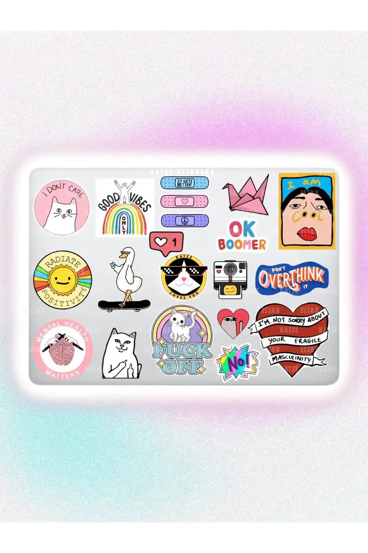 Sanat Temalı Laptop ve Tablet Sticker Seti - Yüksek Kaliteli Kedi Stickerları