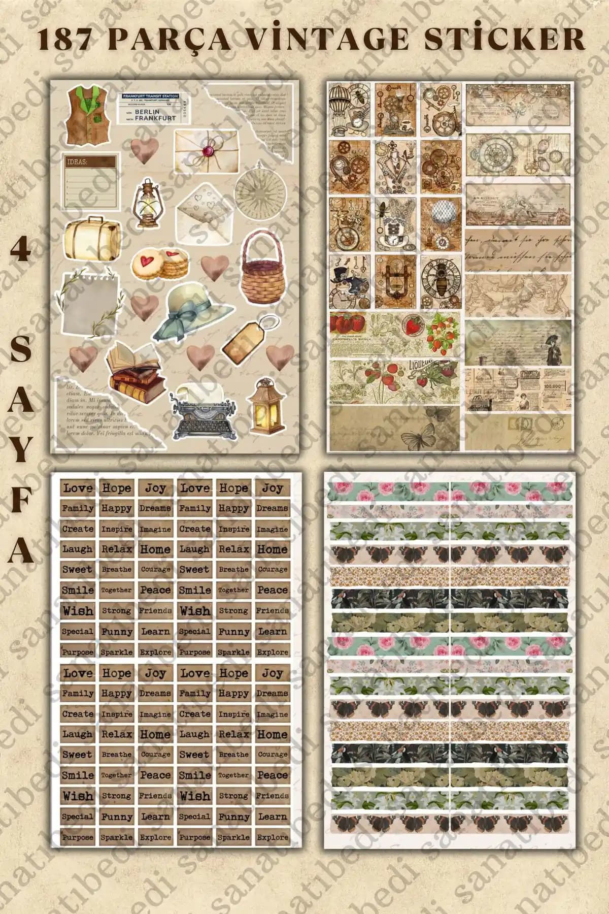 Sanatıbedi 187 Adet Vintage Sticker Seti ile Yaratıcılığınıza Renk Katın