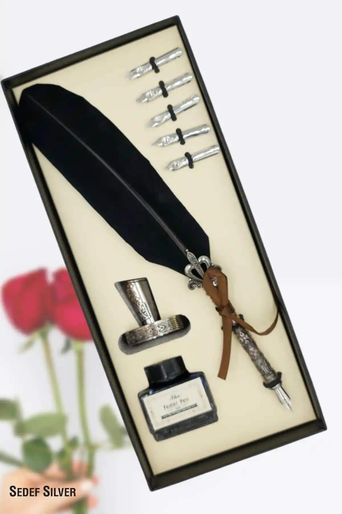 SEDEF SİLVER Hediyelik Kuş Tüyü Divit Kalem ve Mürekkep Seti Ekstra Şıklık ve Performans