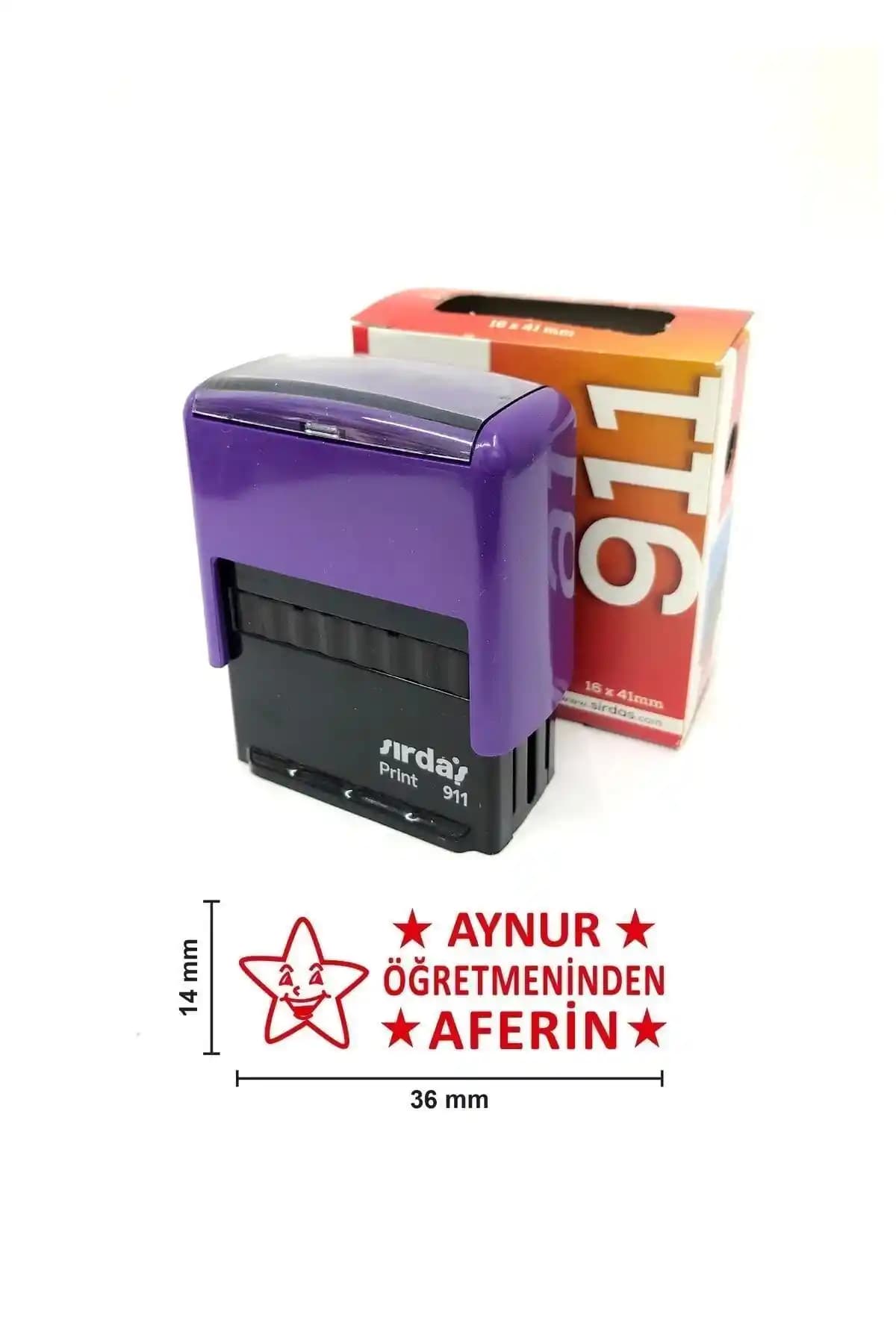 Sırdaş Öğretmen Kaşesi Aferin Modeli 911 36x14 mm Kırmızı Keçeli Otomatik Damga