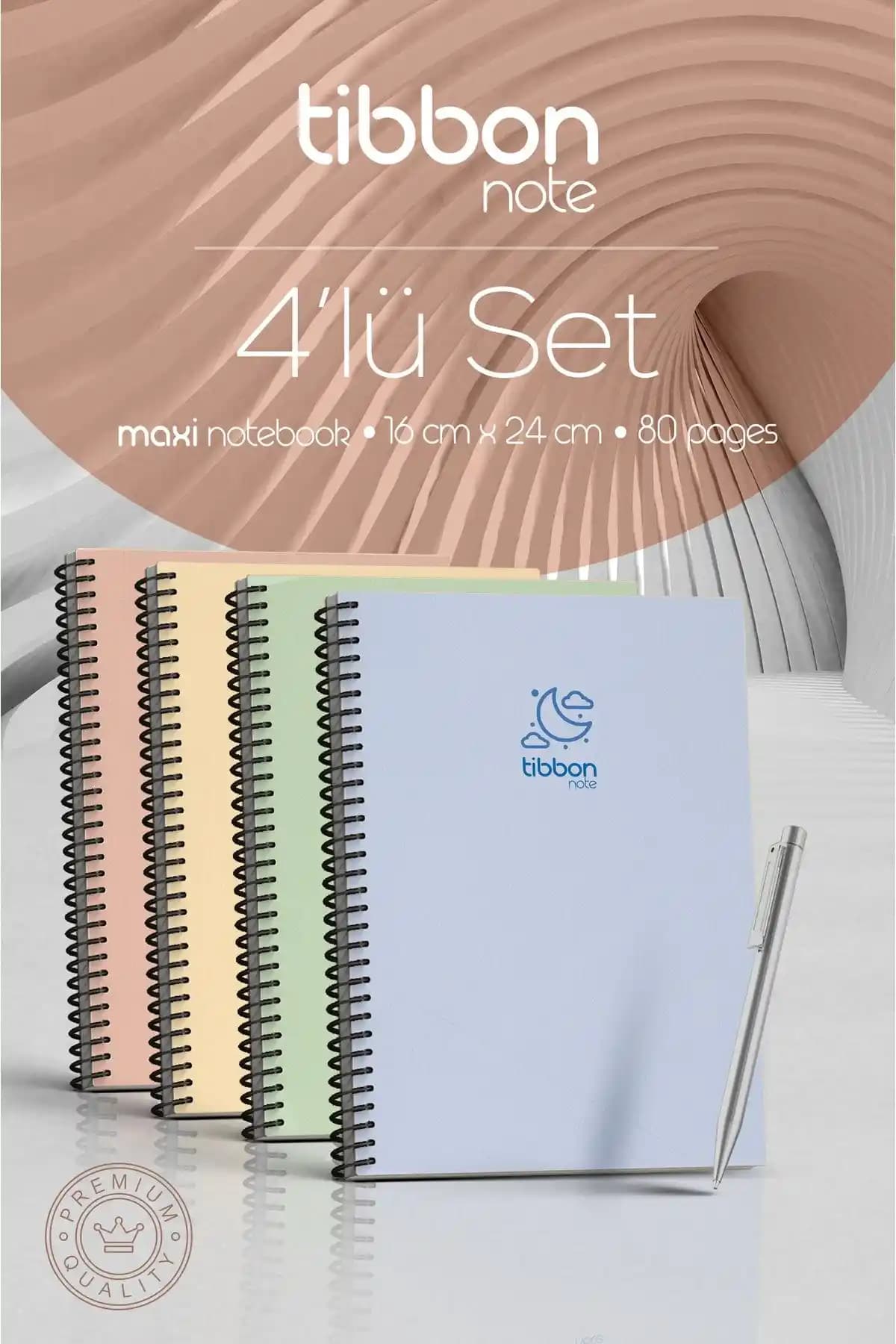 Tibbon Note Maxi Defter Spiralli 4’lü Set Renkli ve Büyük Boy Not Defteri Seçenekleri