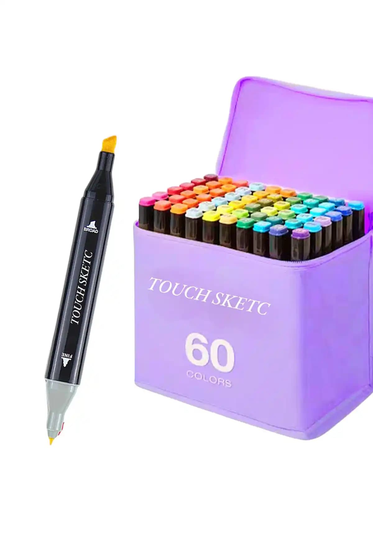 TOUCH SKETC 60'lı Çift Taraflı Marker Kalem Seti Mor Çantalı ve Standlı