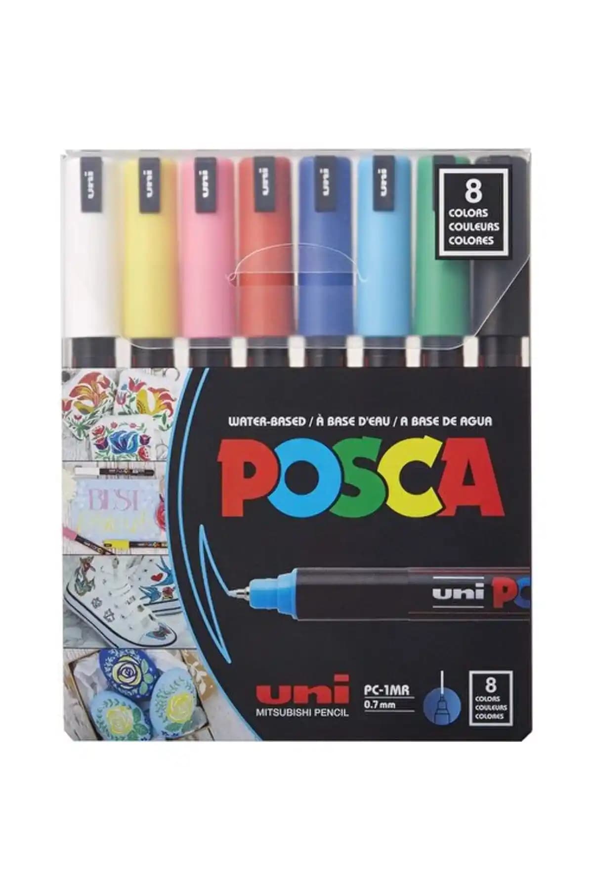 Uni Posca 0.7 Su Bazlı Poster Marker Grubu 8 Renkli Kalemler Sanatsal ve Profesyonel Kullanım İçin