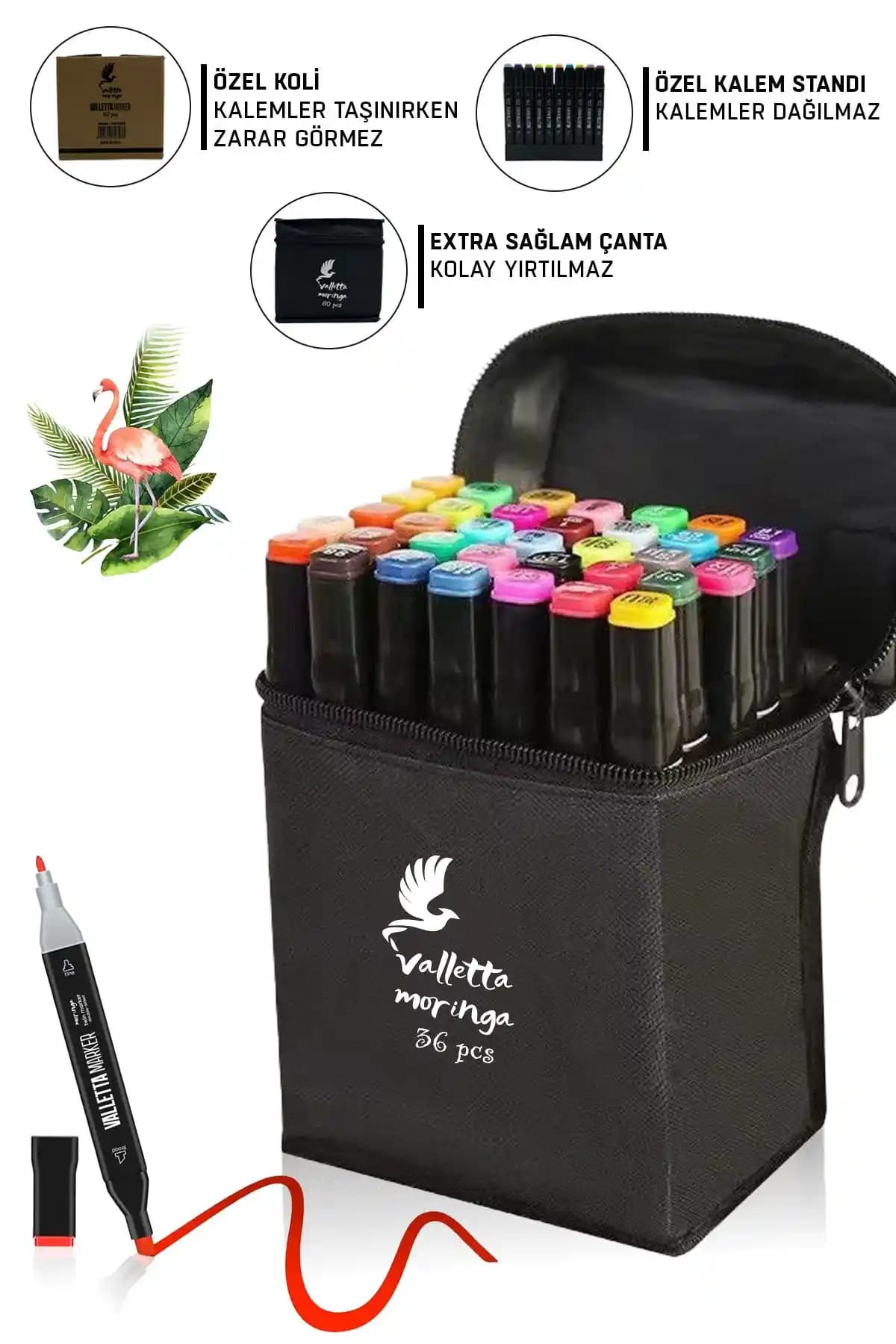 Valletta Moringa 36'lı Çift Taraflı Art Marker Kalem Seti Renkli ve Güvenli Sanat Malzemeleri