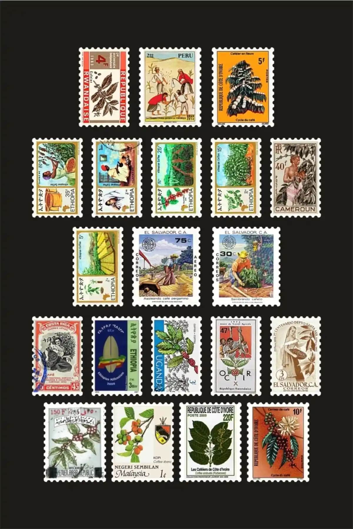 Vintage Pul Temalı Sticker Seti 20 Adet Yüksek Kalite Dayanıklı ve Dekoratif