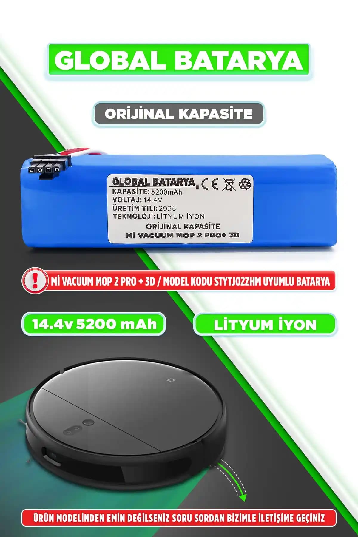 Xiaomi Mi Vacuum Mop 2 Pro Plus 3D Uyumlu Robot Süpürge Bataryası Yüksek Performanslı ve Güvenilir