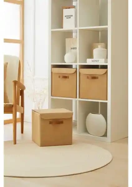 3'lü Jüt Kapaklı Dolap İçi Düzenleyici Kutular Seti, 30x30x30 cm, Toplam 27 L Hacim