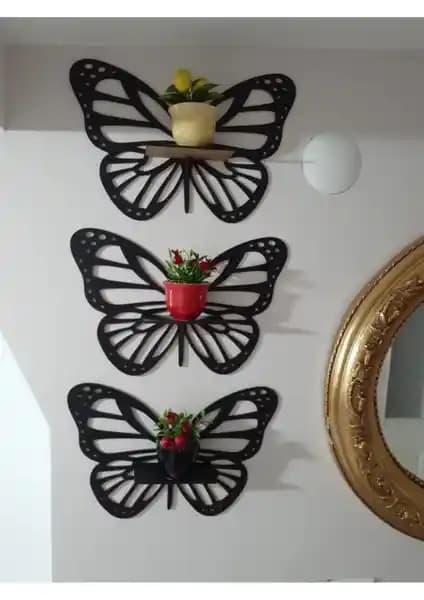 3'lü Kelebek Duvar Rafı: Odanıza Zarafet ve Kolay Montaj için Pratik Dekoratif Çözüm