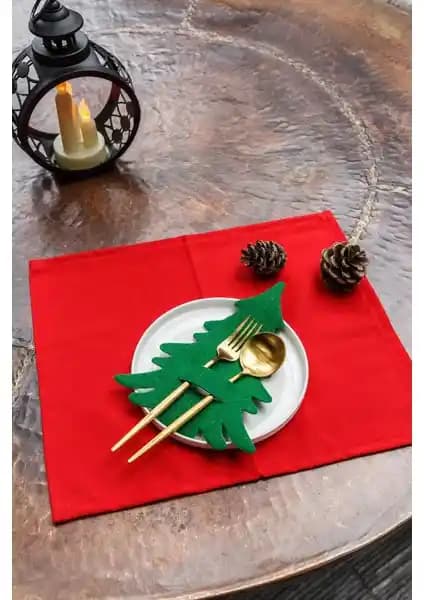 Emtory Home Keçe Çam Ağacı Kaşıklık Seti – 6 Parça El Yapımı, Yılbaşı İçin Dekoratif Masa Düzeni