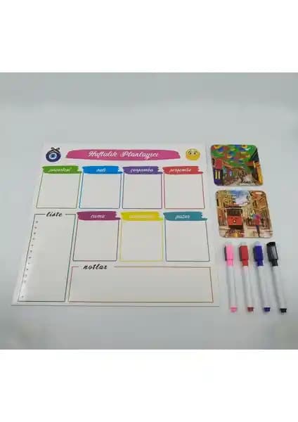 Haftalık Magnet Planlayıcı Seti: Buzdolabı ve Masa Üstü Bardak Altlığı ile Çok Amaçlı Düzen