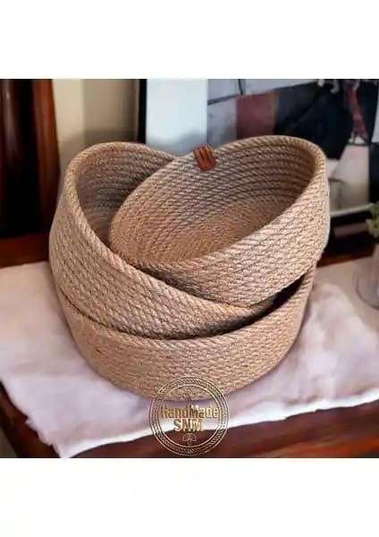 HandMadeSNM Hasır Sepet Takımı: %100 Doğal Jütle Banyo Düzeni İçin 3'lü Set Pratik