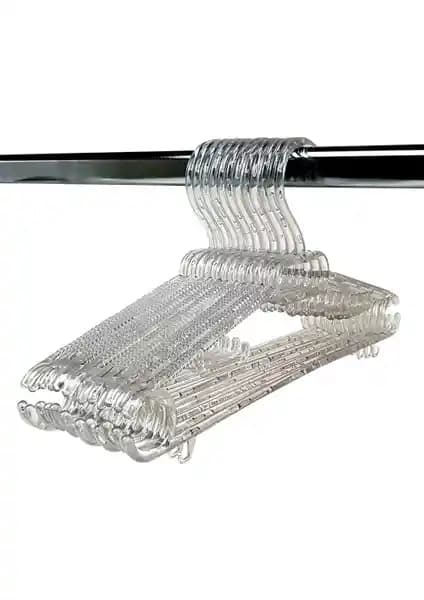 Intoku Kristal Elbise Askısı – 12 Adet Şeffaf Dolap Düzeni ve Erişimi Kolay Tasarım