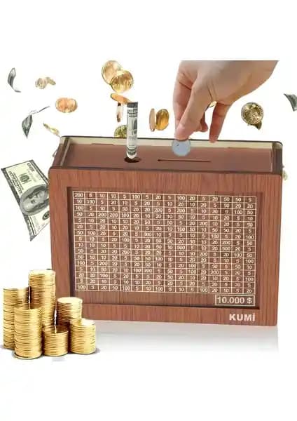 Kumi Hedef Kutusu Parabox: Şık Ahşap Tasarım ve 10000 Hedefli Kumbara ile Motivasyon