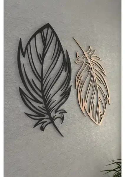 Modena Siyah Ahşap Kuş Tüyü Dekorla Mekânınıza Derinlik ve Zarafet Katın İki Parça