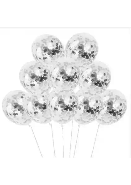 Şeffaf Konfetili Balon 10'lu Set: Zarif Işıklı Dekor İçin Şık Parti Aksesuarı