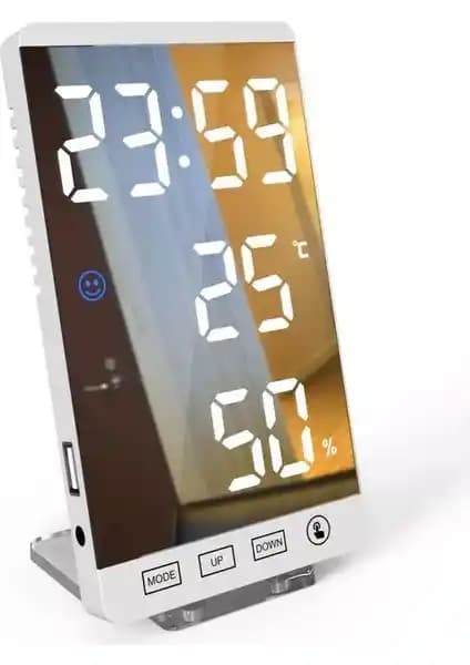 UpWay 6 İnç Dijital Aynalı LED Ekran Masa Saati: Zaman, Sıcaklık ve Konfor İzleme