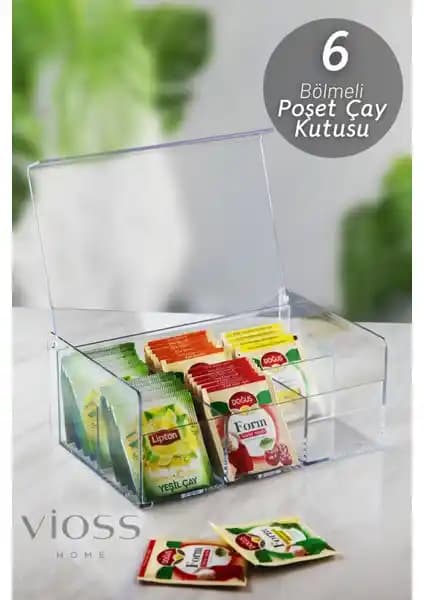 Viola Çay Kutusu: 6 Bölmeli Şeffaf Saklama Kabı Poşet Çaylarını Düzenler, Kolay Erişim