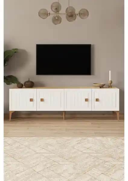 %100 MDF Malzemeden Modern ve Şık 180 cm Beyaz Aytaşı Renkli TV Ünitesi
