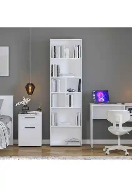 Adore Mobilya Beyaz 8 Bölmeli Kitaplık: Modern ve Fonksiyonel Depolama Çözümü